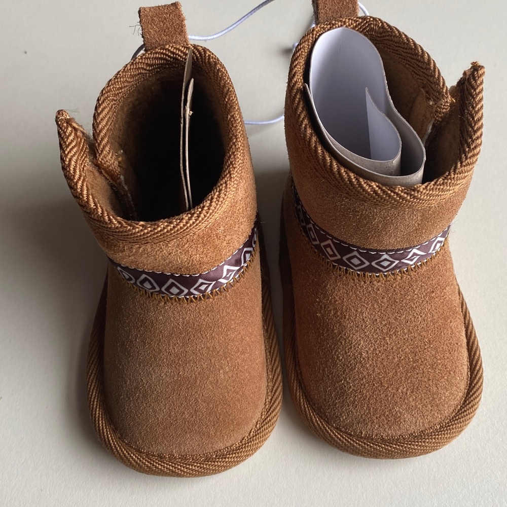 BearPaw Tan Kids Boots with Patterned Trim